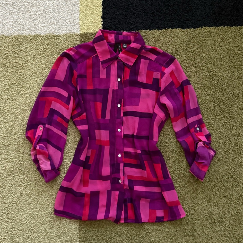 WILLI SMITH Geometric Pink Women's Buttondown Top